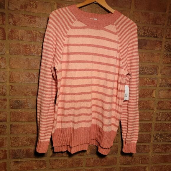 Time And Tru Women's Sweater peach Core Pullover Stripe Knit size large NWT - Picture 1 of 5